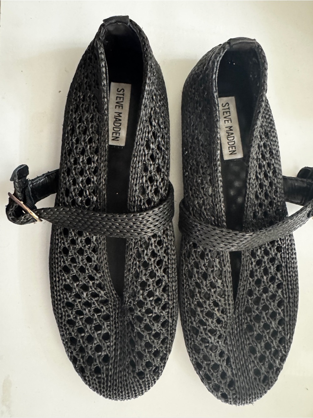 Steve Madden Black Woven Mary Jane Flats with Ankle Strap